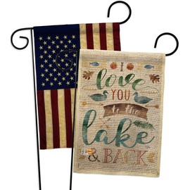 Love You To the Lake Burlap Garden Flags Pack Outdoor Rustic Cabin Moose Wildlife Adventure Forest USA Vintage Applique Small Decorative Gift Yard House Banner Double-Sided Made In 13 X 18.5