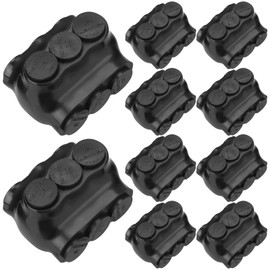Copkim 10 Pack Black Multi Cable Connector Insulated Multi Tap Connector 3 Wire Port Splice Connector Dual Sided Entry Prefilled with Oxide Inhibitor (2/0-6AWG, 2.32''Lx1.62''H)