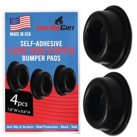 Rubber Door Stopper Bumpers (Pack of 4) Black - Made in USA - Self-Adhesive Wall Protectors. Prevent Damage to Walls from Door Knobs Handles, Guard and Shield