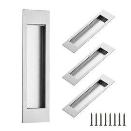 Ravinte Sliding Closet Door Handles Flush Pulls Recessed Finger Pulls for Sliding Barn Door Sqaure Cabinet Handles Stainless Steel (Brushed Nickel, 202mm, 4 Pack)