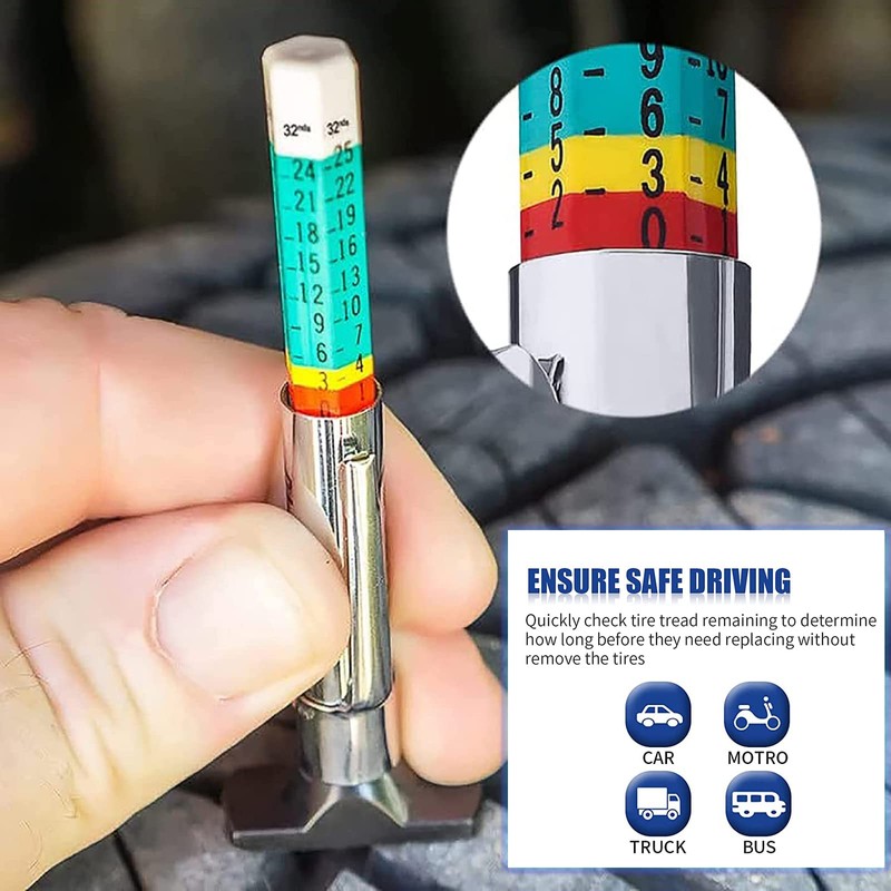 Heeke 2PCS Tire Tread Depth Gauge - Two-Sided Smart Color