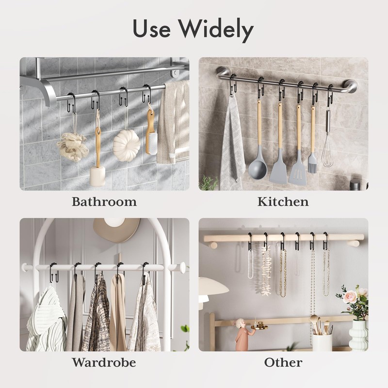 AmazerBath Black Shower Curtain Hooks, Shower Curtain Rings Rust Proof