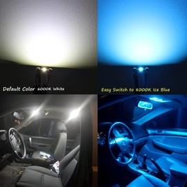 Alla Lighting Dual Color 6418 C5W LED Festoon Bulbs, White/Ice Blue Switchback CAN-bus 36MM License, Map, Dome, Door, Trunk, Courtesy Lights