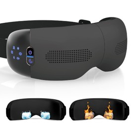 HubiCare Eye Massager with Heat and Cooling for Dark Circles Puffiness Eye Massage for Migraines Bluetooth Music Eye Care for Dry Eyes Sleep Relax (Matte Black)