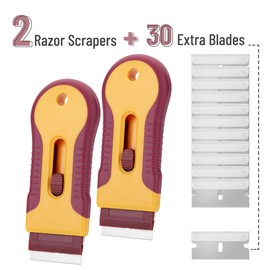 Bates- Razor Blade Scraper, 2 Pack, Razor Scraper Set with 30 Extra Blades, Razor Scraper, Window Scraper, Scraper Tool, Glass Scraper, Scraper Blades, Blade Scraper, Razor Blade Retractable