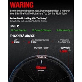 Bike Inner Tube for 700x28-32c 28 inch, Bicycle Wheel Sizes with 48mm Presta Valve - Heavy Duty Butyl Rubber Tubes for Road and Gravel Bikes - 2 Pack