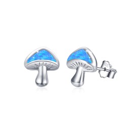 Mushroom Earrings 925 Sterling Silver Cute Blue Opal Mushroom Studs Earring Jewelry Gifts for Women Teen Valentineís Day Christmas Birthday Present