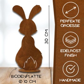 Rostikal Metal Rust Easter Bunny 30 cm - Handmade Sculpture with Natural Rust Patina - Stylish, Timeless and Charming Easter Decoration for Garden, Patio and Living Room