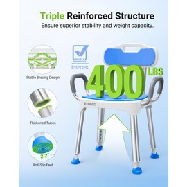 FULLOT Widened Shower Chair for Inside Shower with Padded Back & Arms, 400 lbs Heavy Duty & Adjustable Shower Chair for Elderly and Disabled, Non-Slip Shower Seat, Bath Chair for Tub, HSA/FSA Eligible