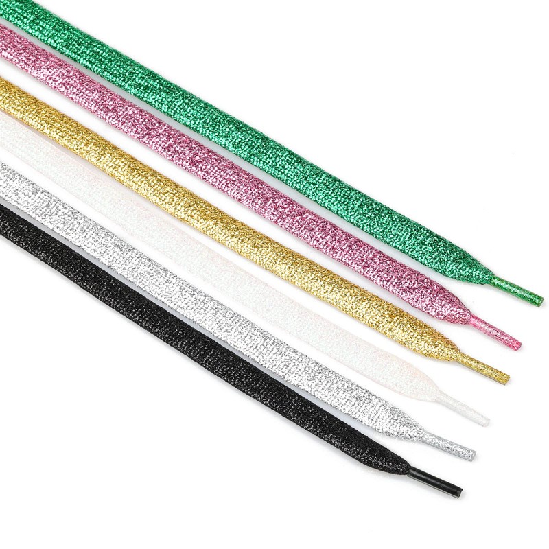 Olukssck 2 Pairs Flat Glitter Shiny Metallic Shoe Laces for