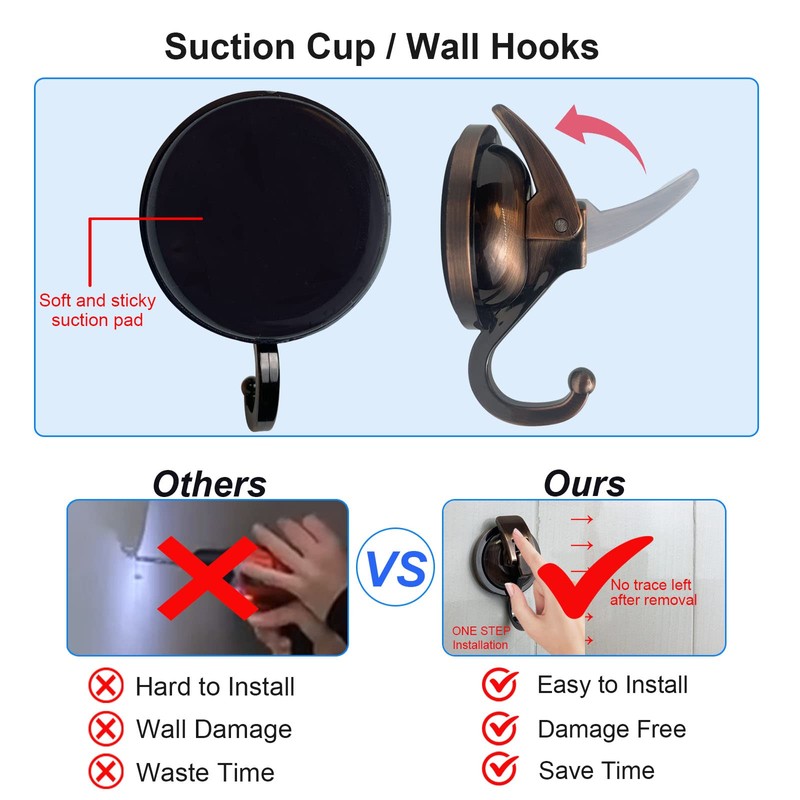 YSSILADI Heavy Duty Vacuum Suction Shower Hooks, Glass Suction Cup,