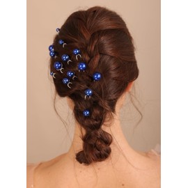 Deniferymakeup 20pcs Blue Pearl Hair Piece Wedding Bridal Hair Pins Set Prom Updo Hair Jewelry for Brides and Bridesmaid (Blue)