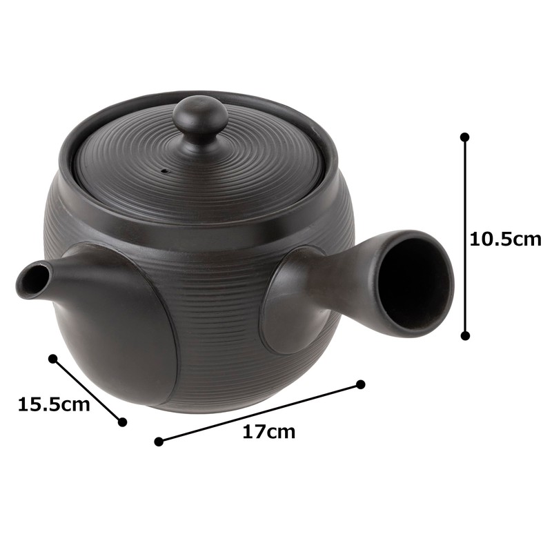 Tokonameyaki Teapot by Aoyama, Black Line Pattern, 600ml, Refreshing Strainer,