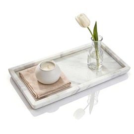 N NANSHOP Natural Marble Vanity Bathroom Tray, 12 x 6 Inch Elegant Home Decor Tray for Kitchen,Bathroom,Dresser, Coffee Table,Sink Storage Holder Organizer, Jazz White (NS051)