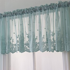 Kuuleyn Valances for Windows, Short Kitchen Valances for Windows, Bistro Curtain, Kitchen Curtains, Polyester, Breathable, Door, Window, Coffee Curtain (130 x 41 cm, Blue)