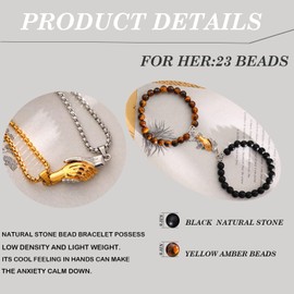 ZNBOH 4Pcs Couples Bracelets Necklace Set for Women Men Matching Bracelets Necklace Couple Heart Necklace Bead Bracelet for Valentine's Day Natural Stone Bead Couple Jewelry