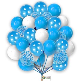 Party Balloons Pack 12 Inch Balloons Multicoloured Latex Balloons for Birthday Baby Shower Anniversary White Balloons Light-Blue Polka Dot Balloons Party Decoration Balloons 30 Pack