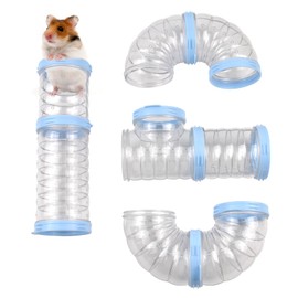 MUYG 8 PCS Syrian Hamster Tube Set,Transparent Pet Cage Curvy Tunnel Kit DIY Dwarf Hamster Toy Tube Small Animal External Accessories Adventure Pipe for Mice Rat(Blue)