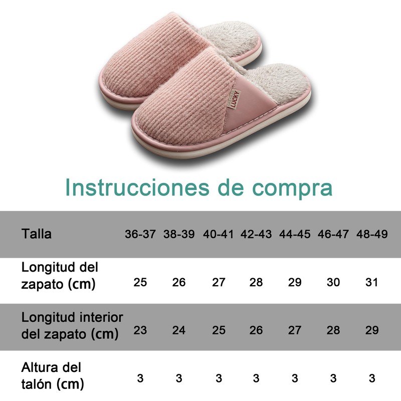 Pantuflas Casa Invierno - Suaves Cálido Terciopelo - Antideslizantes (Rosa,