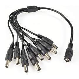Sentry 8 Way CCTV Power Splitter Cable for Security Cameras, Monitor, Power Supply, DVR 1 Female to 8 Male 12v DC 5.5mm x 2.1mm jack 9 connections