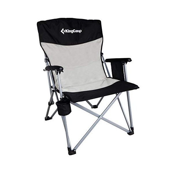 KingCamp Outdoor Folding Chair Camping Padded Backrest Lawn Chairs Folding for Outside Heavy Duty Camping Chairs Portable Chairs for Adults Quad Chair with Cup Holder Pocket Supports 300 lbs (Black)