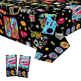 SINGOMON 90s Party Decorations 2PCS Back to 90s Party Tablecloth 90s Retro Party Table Cloths 90s Party Backdrop Plastic Table Covers for Hip Hop Party, Disco Party, 1990s Birthday Decorations