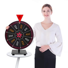 T-SIGN 24 Inch Spinning Wheel, 14 Slots Color Prize Wheel with Dry Erase Markers and Eraser, Spin Wheel for Prizes with Stand - Tabletop or Floor, Wheel of Fortune Game for Carnival, Game Casino
