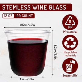 Whaline 120Pcs Disposable Plastic Stemless Wine Glasses Clear U-Shape Cocktail Cups Party Drinking Glass for Meeting Weddings Birthdays Cocktail Party Supplies, 12oz