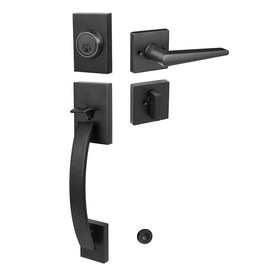 NEWBANG Matte Black Lever Handle for Single Front Door,Heavy Duty Handleset with Deadbolt for Offices or Entry Entrance, MDHST2017DB-BR