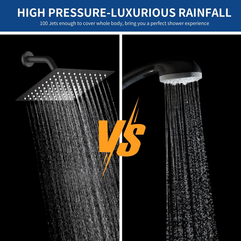 Rain Shower Head 10'' High Pressure Square Rainfall Shower Head
