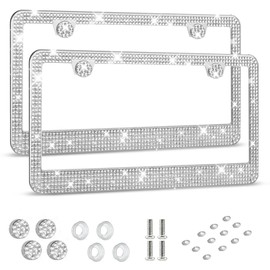 HOTOR License Plate Frame - Lastingly Bling and Sparkly License Plate Frame for Women, Stainless Steel & Obstruction-Free Frame with Multifaceted Rhinestones,Black, 1 Pack