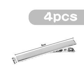 Jagowa Men's Tie Clips - Set of 4 Square Edge Bar Clips with Tack Pins - Perfect for Formal Events, Weddings, and Meetings - Sleek 60mm Silver Design.