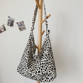 Women's Patterned Leopard Print Large Shoulder Bag - Everyday Fabric Tote Shoulder Bag BA Beige