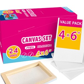 AUREUO Mini Stretched Canvas - 4x6 Inch/24 Pack - 2/5 Inch Profile Small Square Canvas - Gift Set Bulk Pack Canvases for Acrylic Painting & Craft