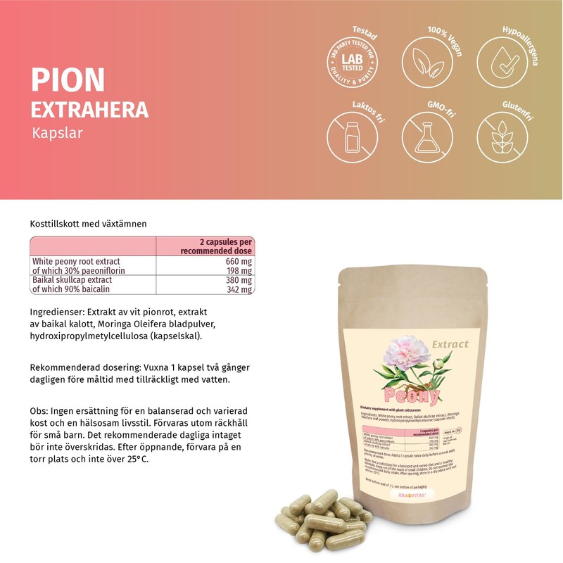 Pfingstrose und Baikal-Helmkraut-Extrakten mit Moringa Oleifera Kapseln vegan (180 stück