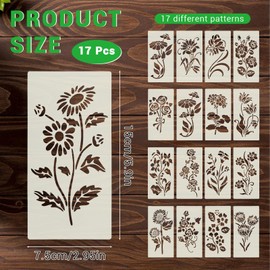 ASTIMESA 17 Pieces Flower Stencils, Plastic Reusable Floral Stencils for Crafts, Wildflower Wall Painting Template for Wood Drawing Paint Art DIY Canvas Fabric (17)