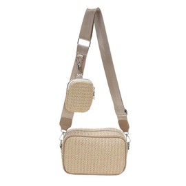 TOFBS Beach Bag Women's Crochet Bag Straw Clutch Summer Woven Hand-Woven Crossbody with Adjustable Wide Strap Removable Shoulder Strap for Beach Holiday Travel, khaki