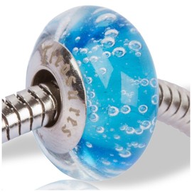 Timeline Treasures Blue Bubbles Charm for European Charm Bracelets Lampwork Glass Stainless Steel
