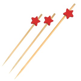BambooMN 4.7" Decorative Red Star End Bamboo Cocktail Fruit Sandwich Picks Skewers for Catered Events, Holiday's, Restaurants or Buffets Party Supplies, 100 Pieces
