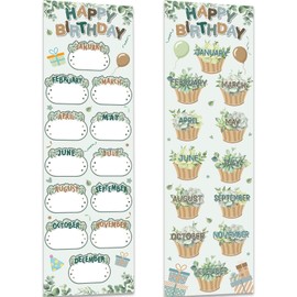 Greenery Eucalyptus Happy Birthday Poster Chart Calendars Bulletin Board Decorations Sage Green Birthday Classroom Wall Door Decor for Bulletin Boards Nursery Home Kindergarten Back to School Supplies