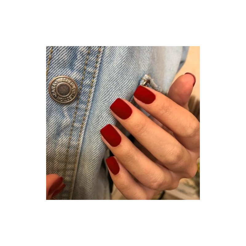 Uñas Postizas Cortas Cuadradas Rojas Mate, Uñas de Gel, Uñas