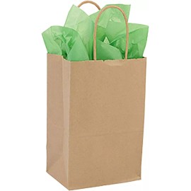 Kraft Paper Shopping 250 Bags Handles 5 ¼” x 3 ½” x 8 ½” Retail Merchandise