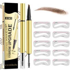 MOTIBACK 2-in-1 Brow Pen and Sealing Brow Gel with 20Pcs Eyebrow Card – Eyebrow Pen with 4-Fork-Tip & Precise Brush-Tip for Women, Eyebrow Pencil for Natural Hair-Like Brows, Brown