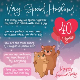 Hunts England - Husband 40th Anniversary Card - Starry Night - Cute Bears - Verse 40th Anniversary Card For Husband - Cute Poem Husband Anniversary Card - Romantic Happy 40th Anniversary Husband Card
