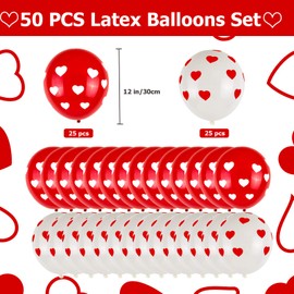 50PCS Red and White Latex Balloons Valentines Heart Print Balloons Kit Valentines Day Balloons for Valentine's Day, Wedding,Mother's Day, Anniversary, Proposal, Confession Decor