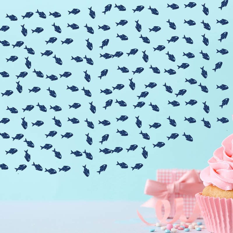 PINKAAJ Set of 100 Blue Glitter Fish Paper Confetti, Ocean
