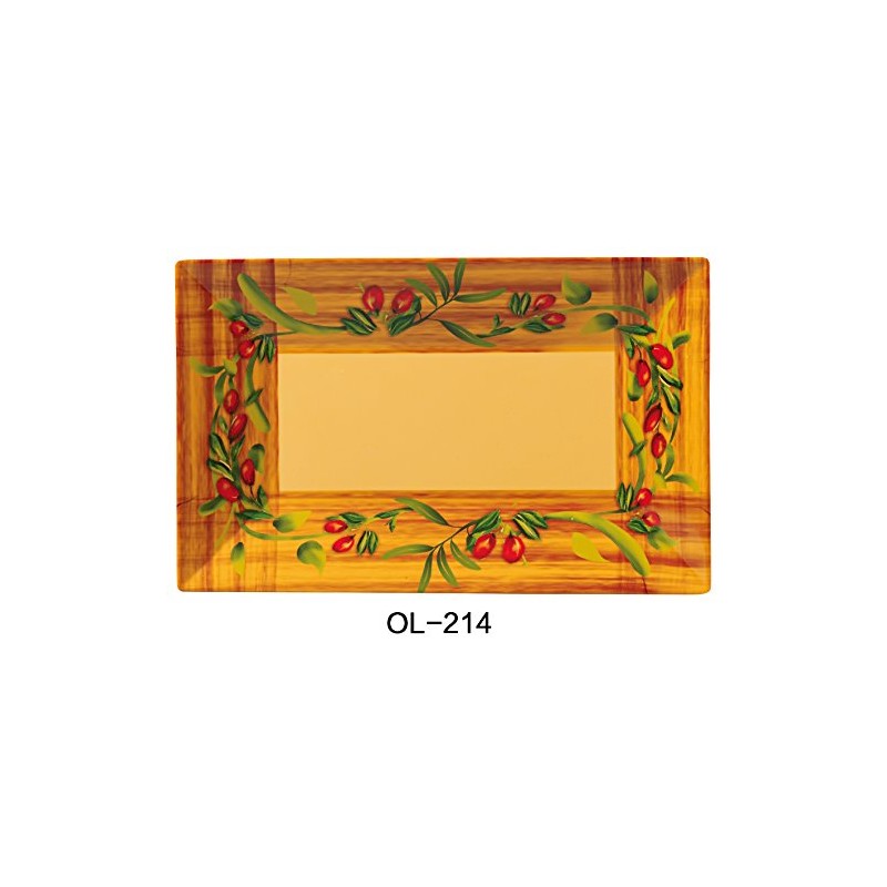 Yanco OL-214 Olive Rectangular Plate, 14" Length, 8" Width, Melamine,