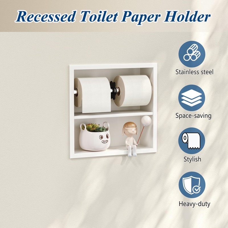 Neodrain White Recessed Toilet Paper Holder,Double Layer Wet Tissue Holder