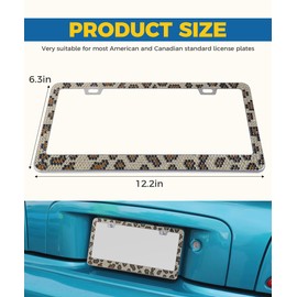 iolory 2 PCS Bling License Plate Frame,Rustproof Bling Glitter Diamond Car License Plate Cover Holder,Stainless Steel Car Plate Cover,Fit for Most US and Canadian Standard License Plates (Leopard)