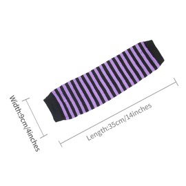Boguish Womens Warm Fingerless Gloves Striped Elbow Length Knitted Stretchy Arm Warmers with Thumb Hole for Women Girls, Black Purple, Long